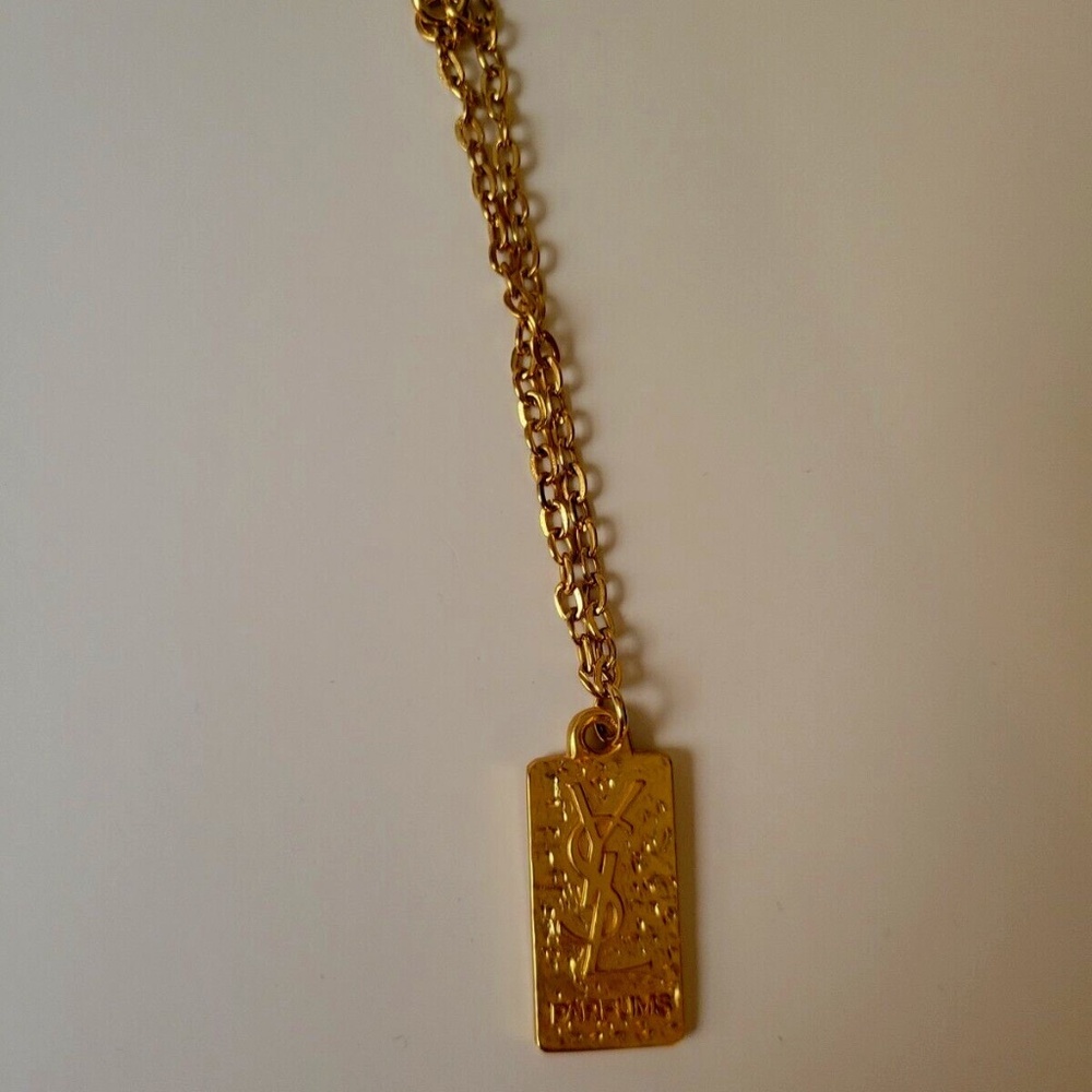 VINTAGE YSL PARFUMS Yves St Laurent BRACELET Gold Plated RECTANGULAR CHARM